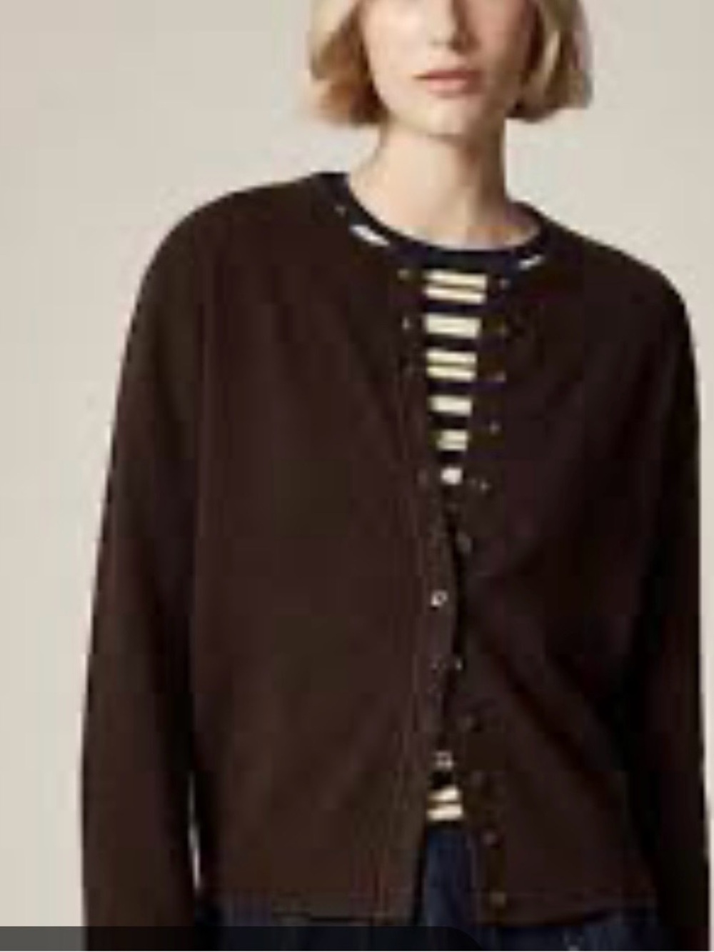 J. Crew Brown Button-Front Cashmere Crewneck Cardigan